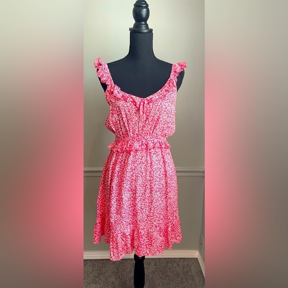 Kiwi and Punch Red White Print Sleeveless Ruffle Dress Size L